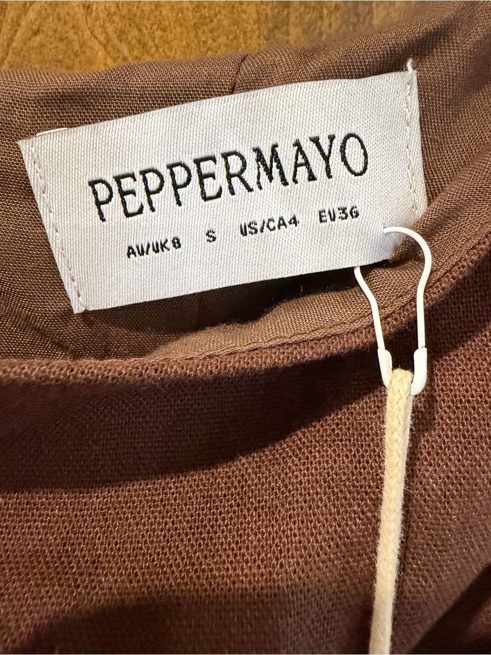 Peppermayo One-Shoulder Brown linen Maxi Dress sz small - Picture 3 of 3